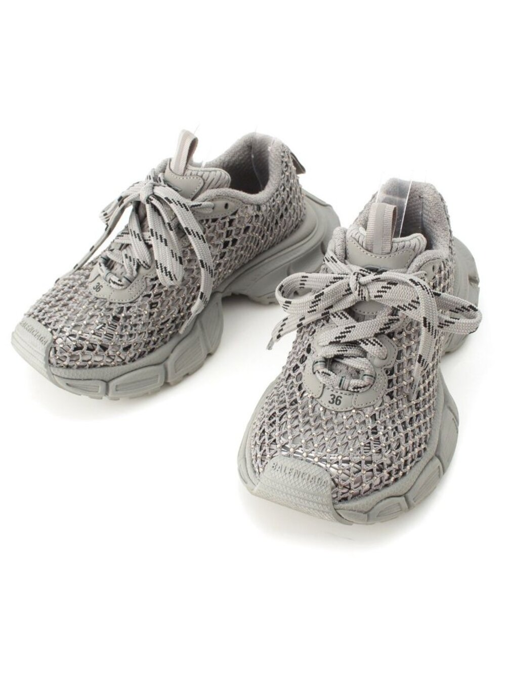 Balenciaga 3XL Fishnet Rhinestone Sneakers Gray